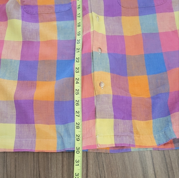 Paul Fedrick 100% Linen Multicolor Plaid Men's Shirt Preppy Retro Style Size L - Picture 5 of 9